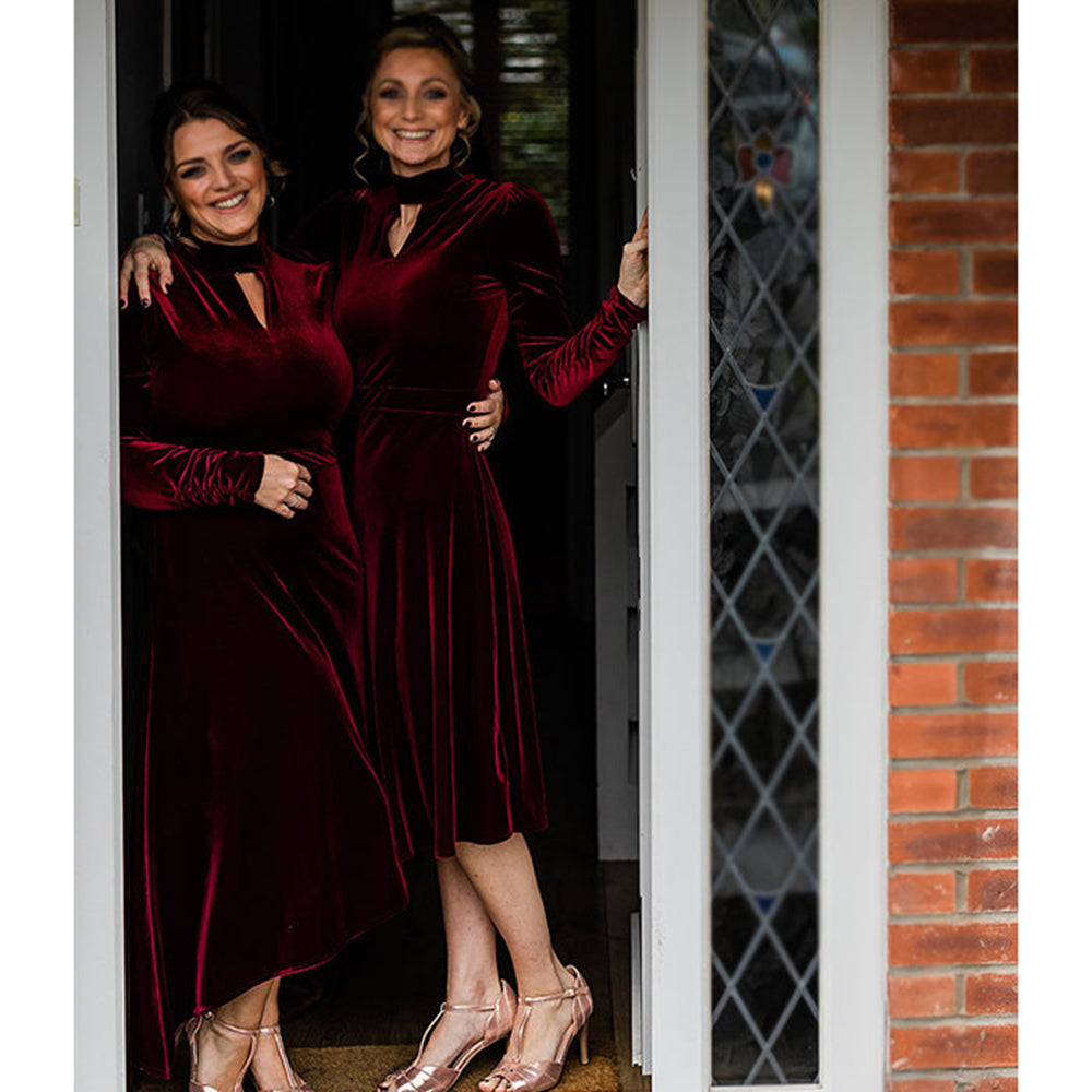 burgundy modest dresses Off the Shoulder Bridesmaid with Slit ARD2078 Zipper 9 Burgundy Pleated Evening Dress with