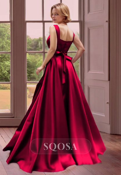 Square-Neck Straps Sleeveless A-line Mother of the Bride Dress Train C – SQOSA