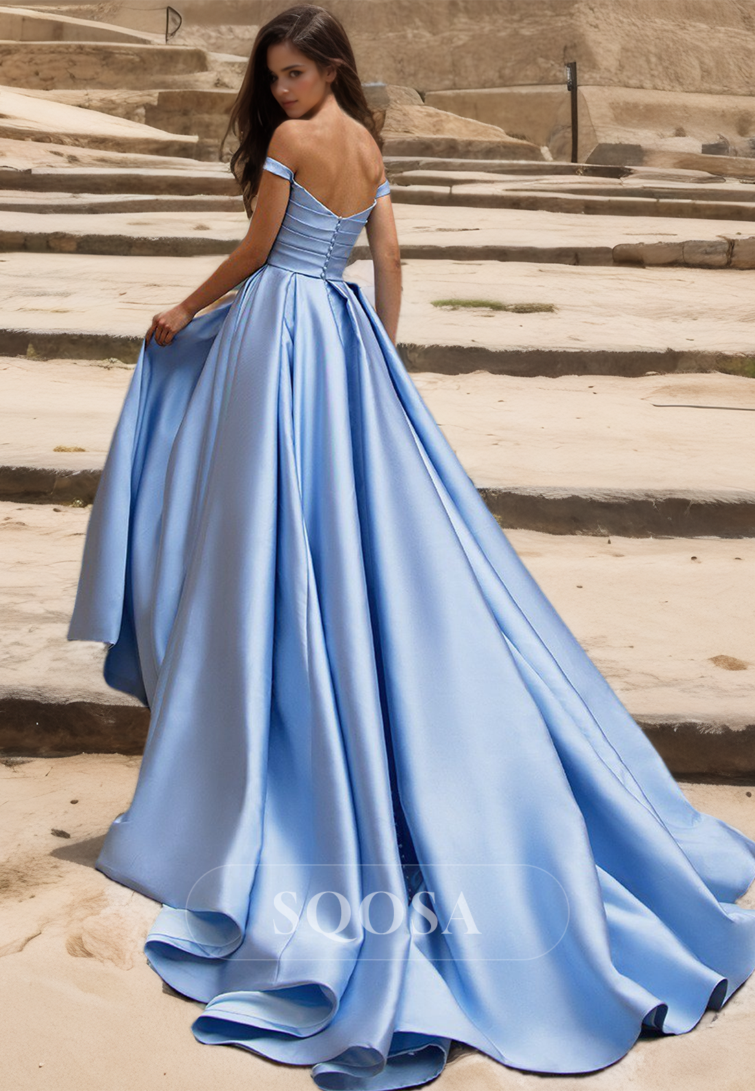 Tube Top Off-Shoulder Sleeveless Pleated Satin Floral Embellished Slit with Train A-Line Wedding Dress