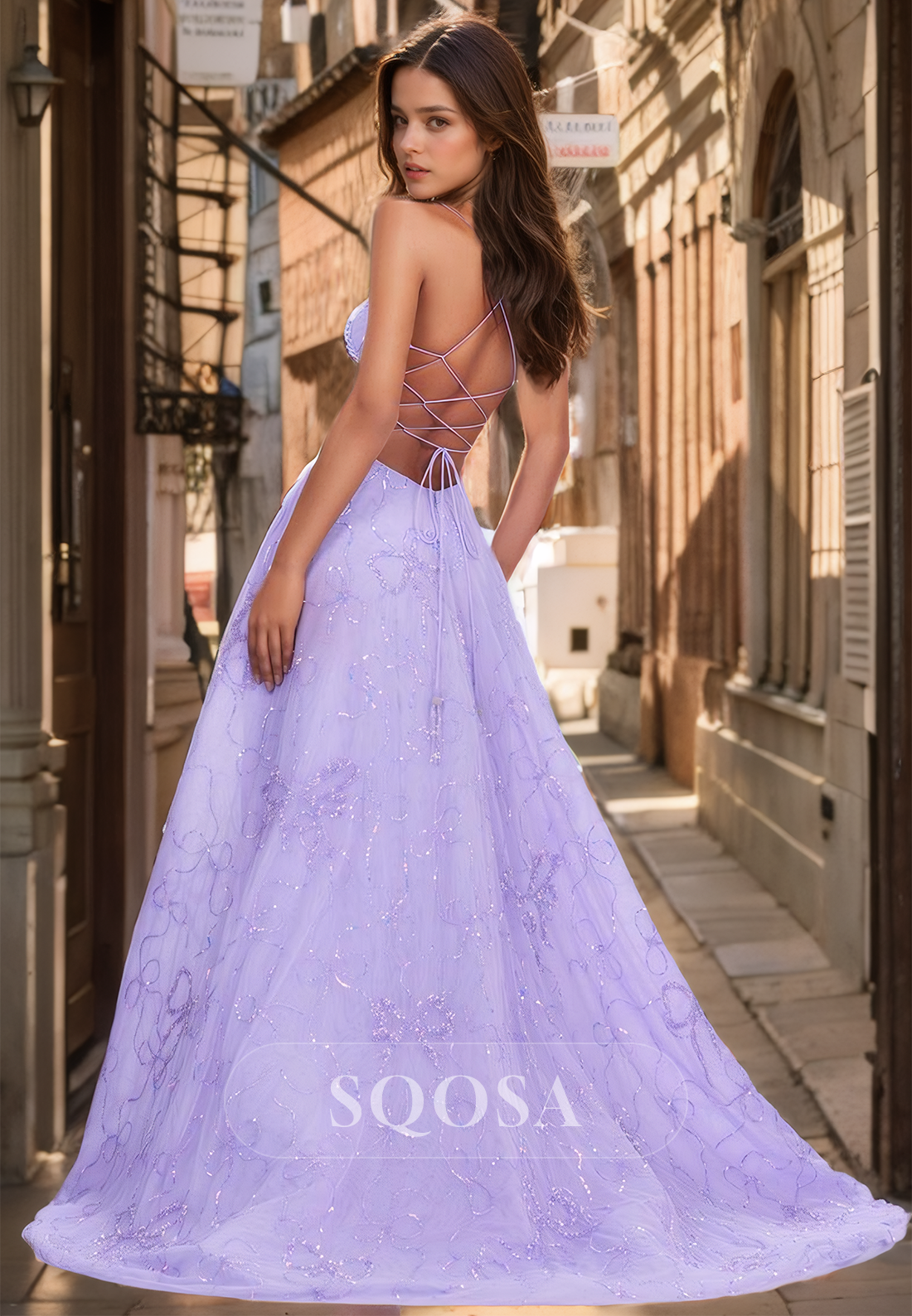 Sweetheart Spaghetti Straps Off-Shoulder Sleeveless Pleated Lace Applique A-Line Prom Dress with Train