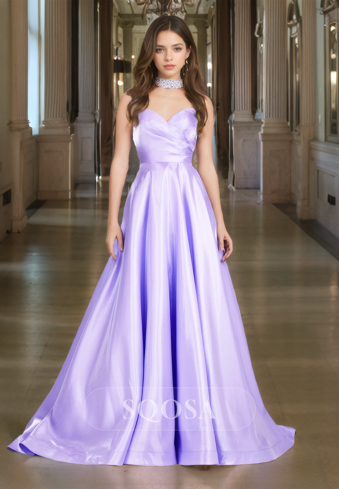 A-Line Sweetheart Off-Shoulder Sleeveless Prom Dress Beaded Pleated Satin Evening Gowns