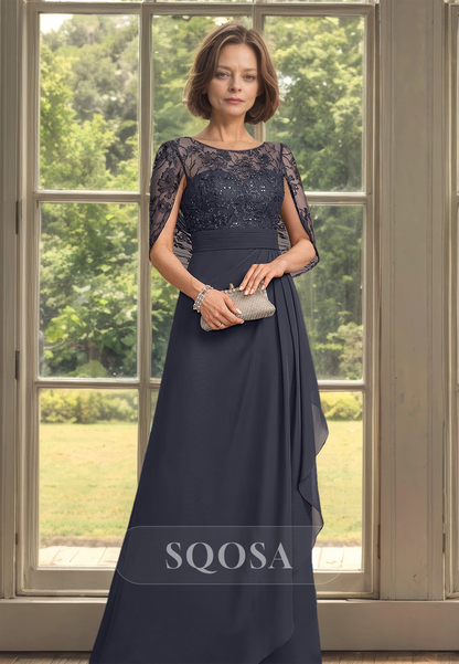 Sleeveless Scoop-Neck A-Line Mother of the Bride Dress Pleated Beaded Applique Cocktail Gowns