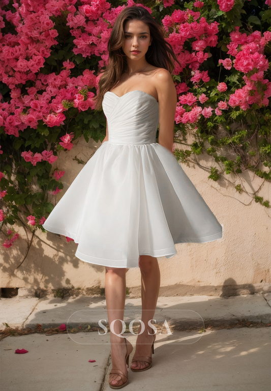 Sleeveless Sweetheart Chiffon A-Line Bride Dress Off-Shoulder Pleated Short Wedding Dress