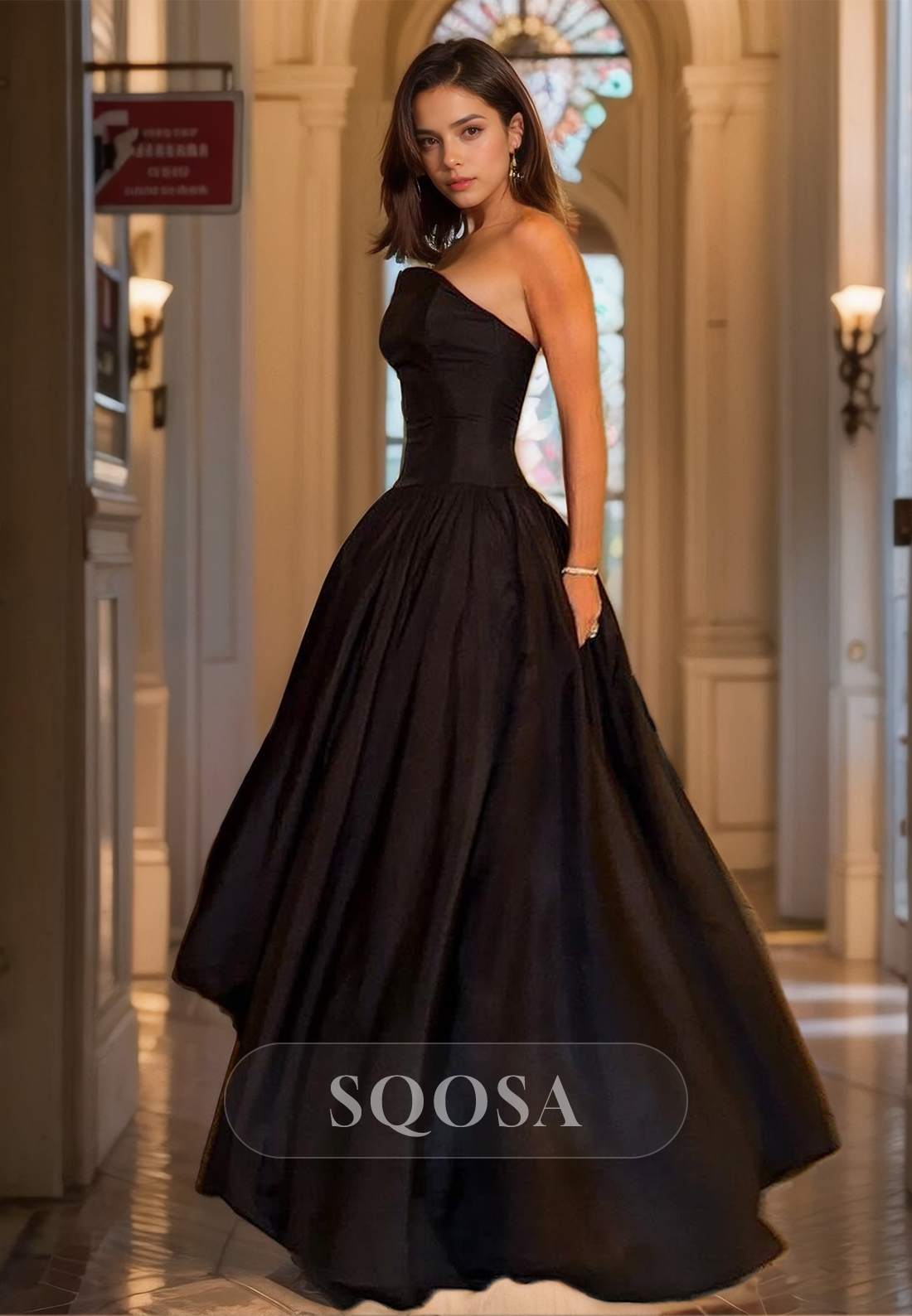 Tube Top Off-Shoulder Satin A-Line Prom Dress Pleated Floor-Length Sheath Long Party Gowns