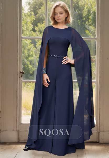 Scoop-Neck Sleeveless Fitted Mother of the Bride Dress Beaded Floor-Length Cocktail Gowns with Overlay