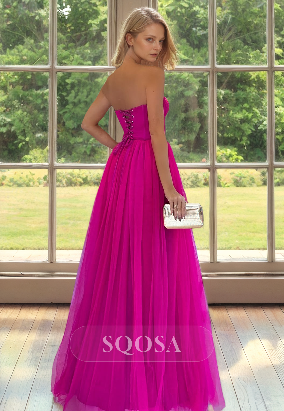 Sweetheart Sleeveless Pleated Cocktail Gowns Sleeveless Floor-Length Tulle Mother of the Bride Dress