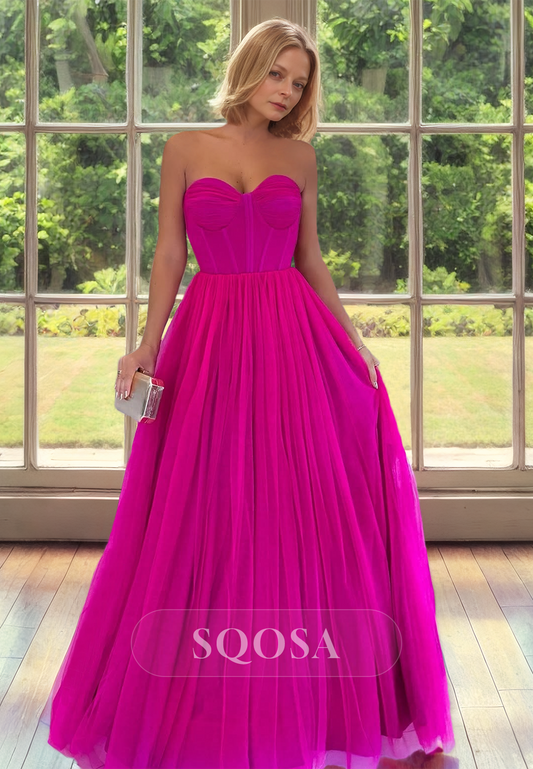 Sweetheart Sleeveless Pleated Cocktail Gowns Sleeveless Floor-Length Tulle Mother of the Bride Dress