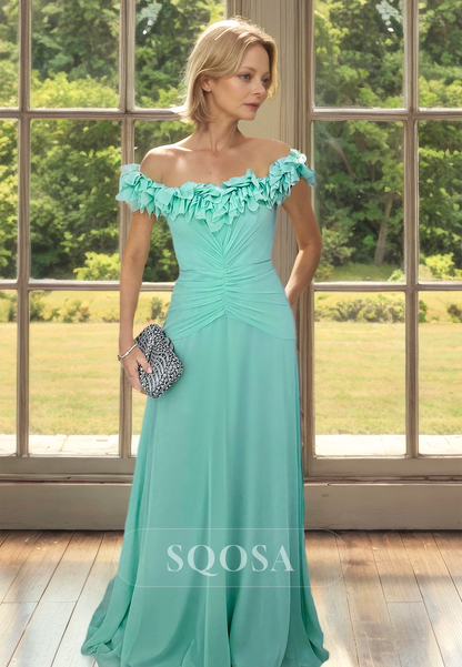 Ruffled Scoop-Neck Pleated Cocktail Gowns Sleeveless Floor-Length Fitted Mother of the Bride Dress