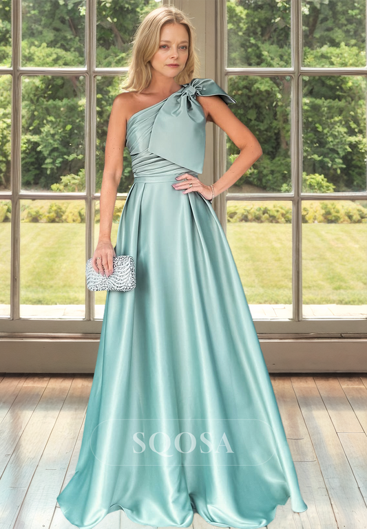 Asymmetrical-Neck One-Strap A-Line Mother of the Bride Dress Sleeveless Pleated Floor-Length Cocktail Dress