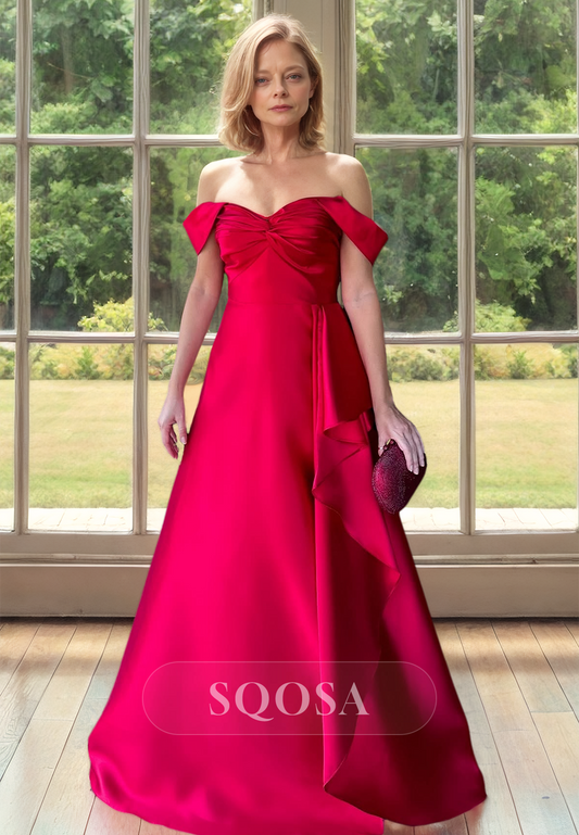 Sweetheart Sleeveless Satin A-Line Mother of the Bride Dress Pleated Floor-Length Cocktail Gowns