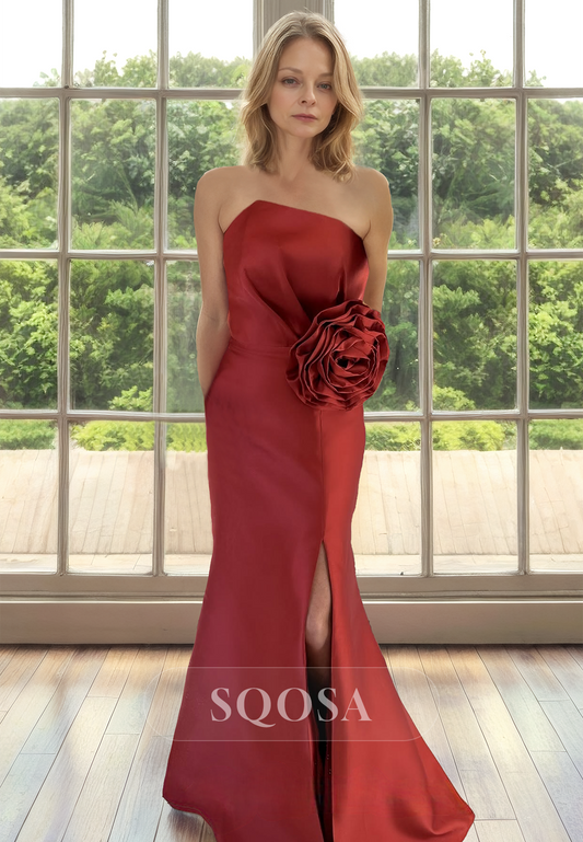 Off-Shoulder Sleeveless Mermaid Mother of the Bride Dress Asymmetrical-Neck Pleated Cocktail Gowns