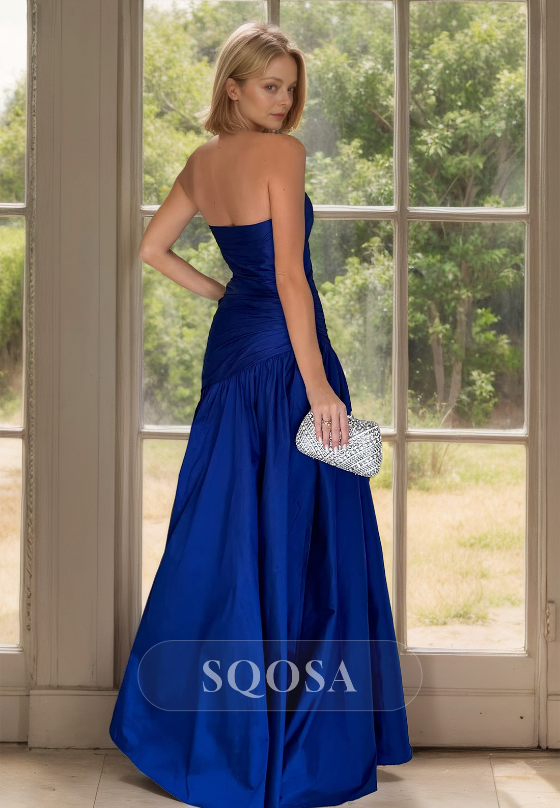 Tube Top Sleeveless Pleated Cocktail Gowns Off-Shoulder Floral Embossed A-Line Mother of the Bride Dress