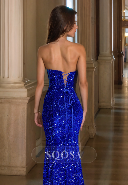 Sleeveless Sweetheart Floor-Length Party Gowns Off-Shoulder Fully Sequined Mermaid Prom Dress