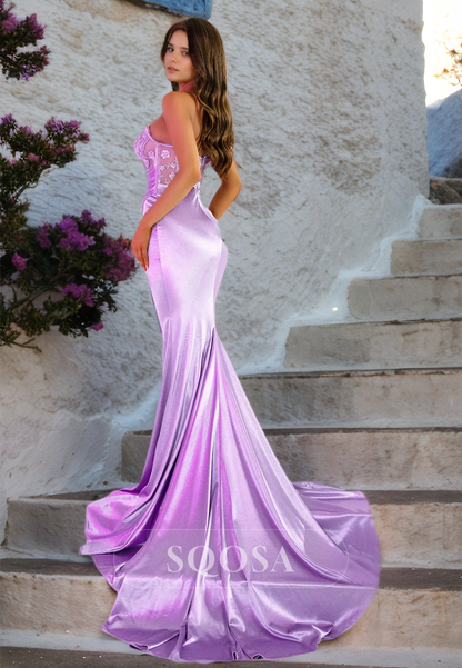 Sleeveless Sweetheart Off-Shoulder Party Gowns Off-Shoulder Applique Satin Mermaid Prom Dress