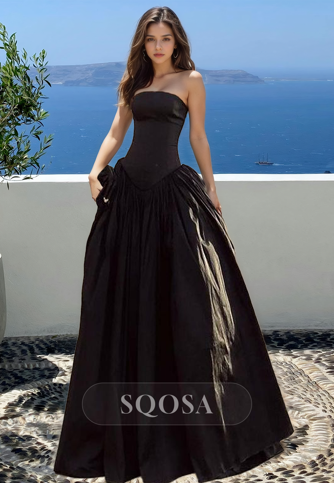 Tube Top Off-Shoulder Sleeveless Formal Dress Pleated Floor-Length Long A-Line Prom Dress