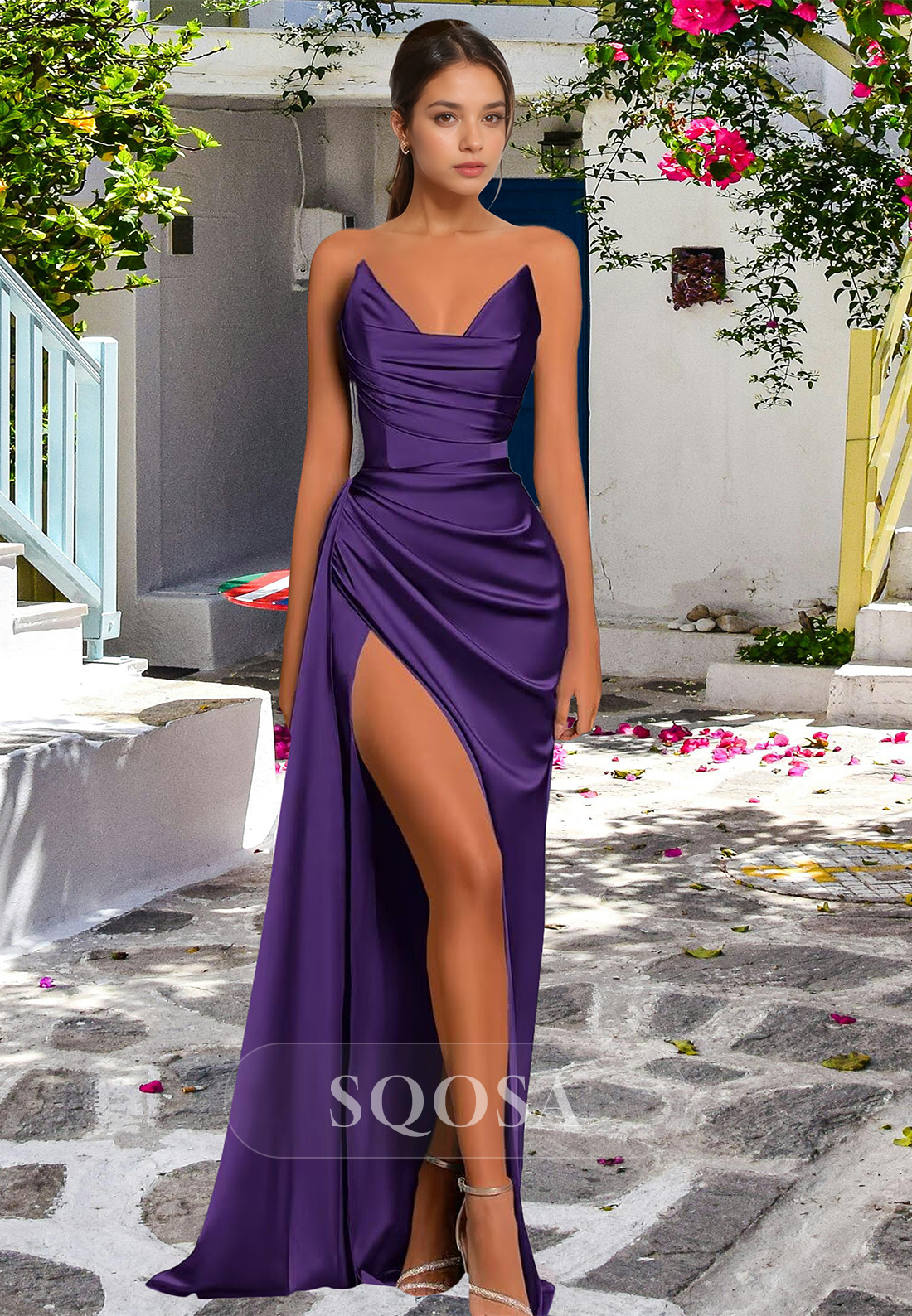 elegant v-neck off the shoulder long satin prom dresses Elegant v neck off shoulder satin long prom dress, formal evening dress