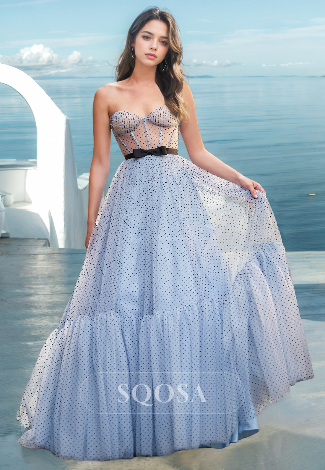 pleated cutout a line dress Stacees Pleated Halter Lilac Bridesmaid Dress with Keyhole Flowing Skirt
