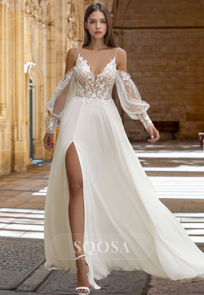 Plunging Neckline Adding Sleeves To Spaghetti Strap Wedding Dress Spaghetti Straps V-Neck Off-Shoulder Bride Plunging Neckline Adding Sleeves To Spaghetti Strap Wedding Dress Spaghetti Straps V-Neck Off-Shoulder Bride