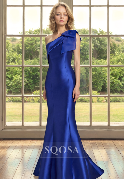 Asymmetrical-Neck Sleeveless Mermaid Mother of the Bride Dress One-Strap Floor-Length Cocktail Gowns