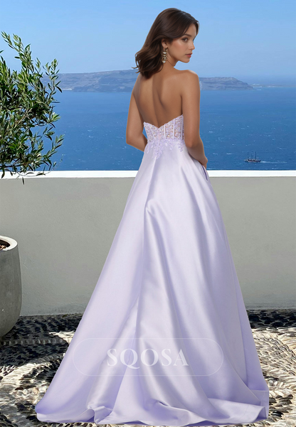 Sweetheart Off-Shoulder Cutout A-Line Prom Dress Sleeveless Beaded Applique Pleated Formal Gowns