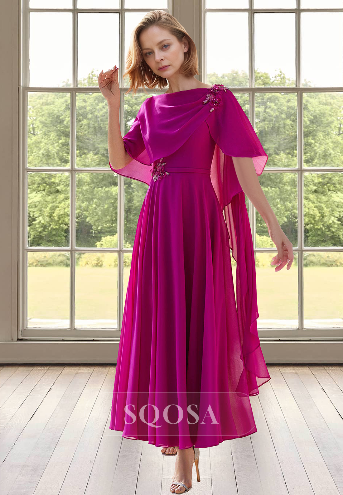 Strapless Sleeveless Midi A-Line Mother of the Bride Dress Beaded Pleated Chiffon Cocktail Gowns with Overlay Fuchsia / US12 Strapless Sleeveless Midi A-Line Mother of the Bride Dress Beaded Pleated Chiffon Cocktail Gowns with Overlay Fuchsia / US12