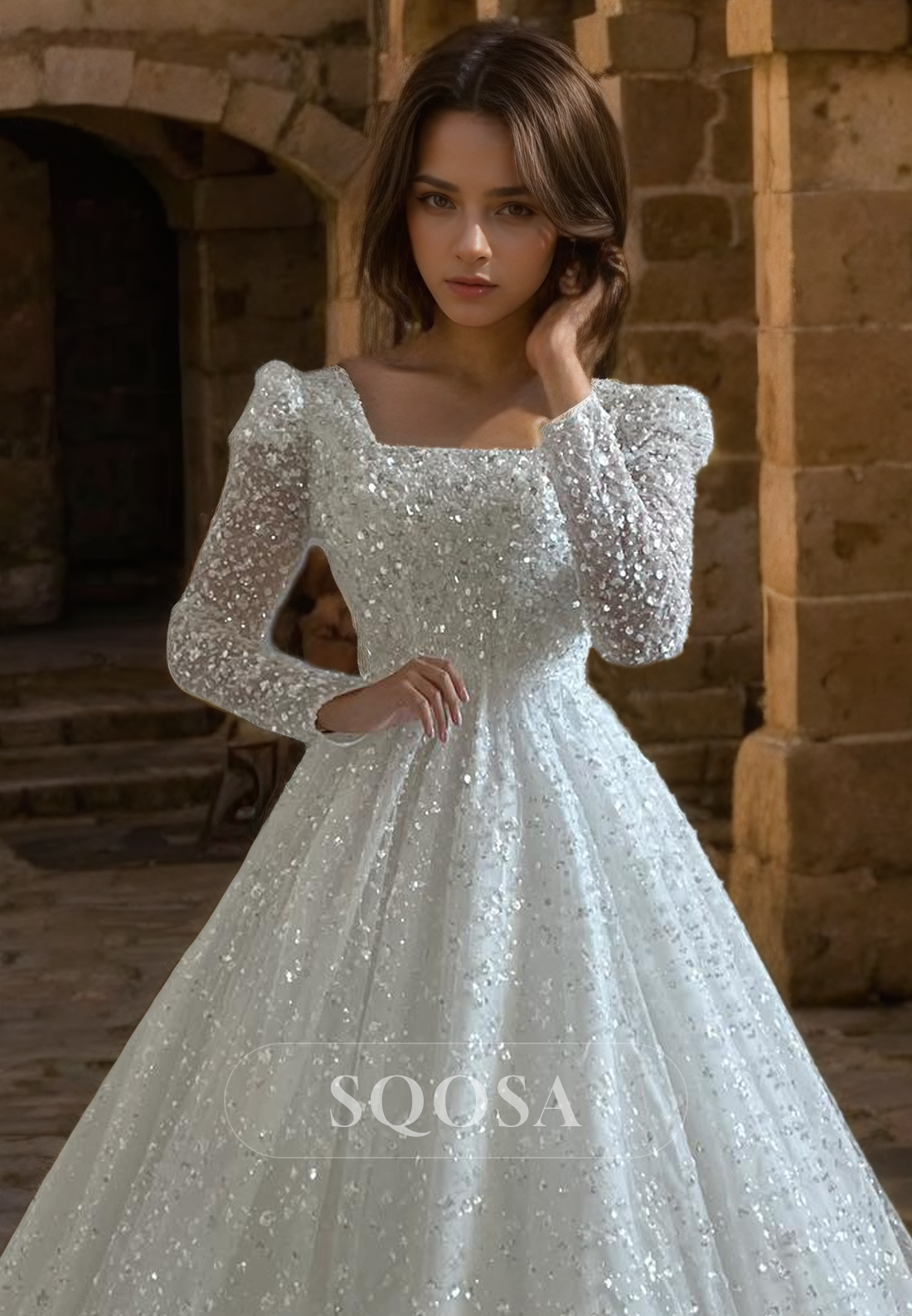 Ball Gown Scoop Long Sleeves Romantic Wedding Dress