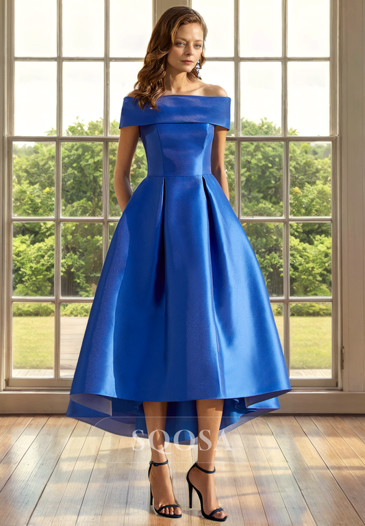 A Line Strapless Satin Mother of the Bride Dress with Pockets Cocktail Dress