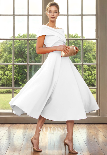 A Line Off Shoulder Pleats Short Cocktail Dress Elegant Mother of the Bride Dress