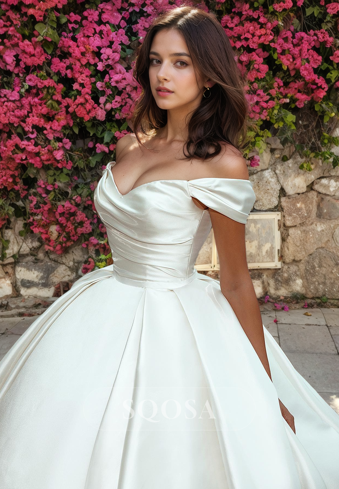 Ball Gown Off Shoulder Satin Wedding Dress Bridal Gown