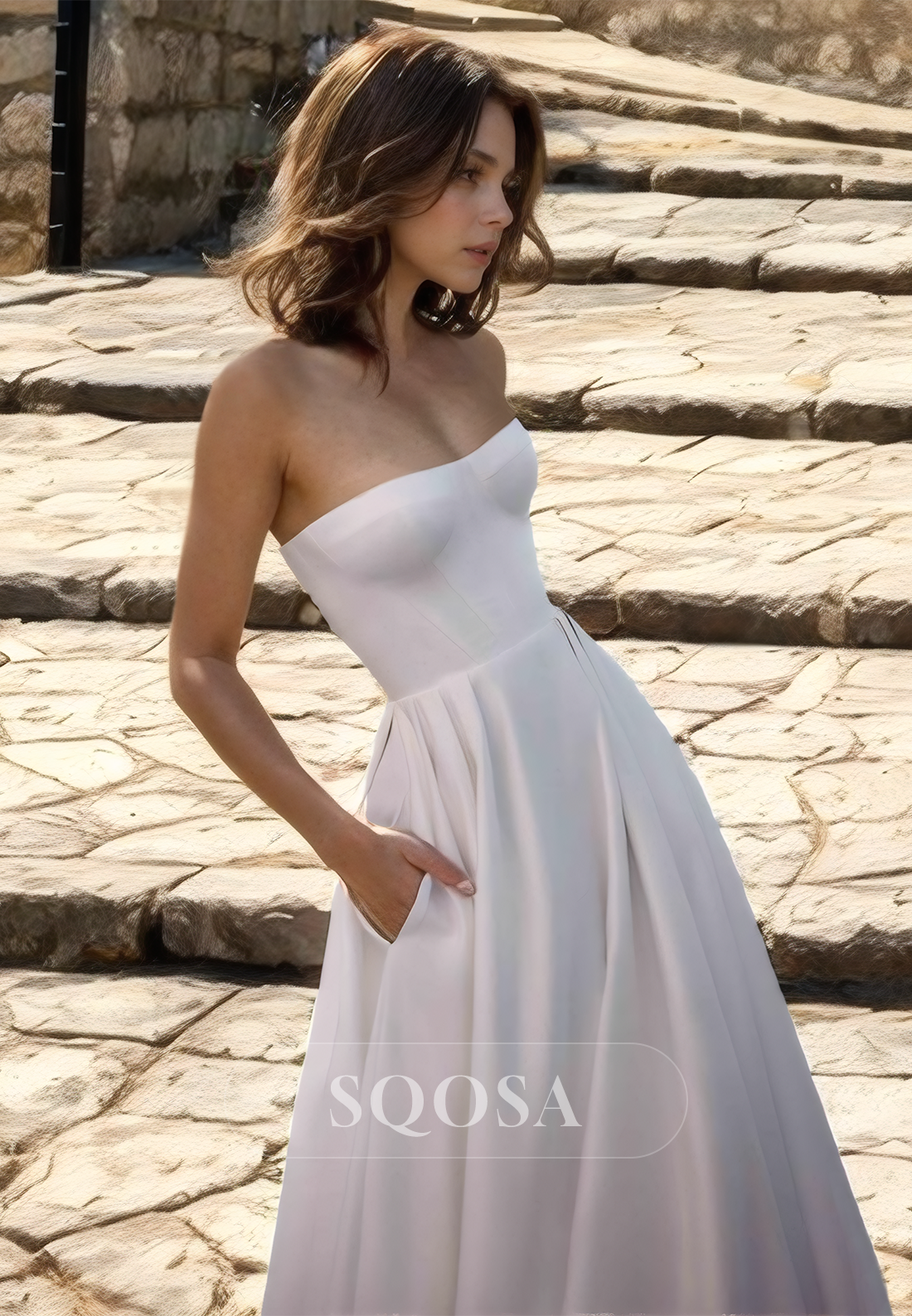 Off-Shoulder Sweetheart Sleeveless Bride Gowns Sleeveless Pleated Backless A-Line Wedding Dress