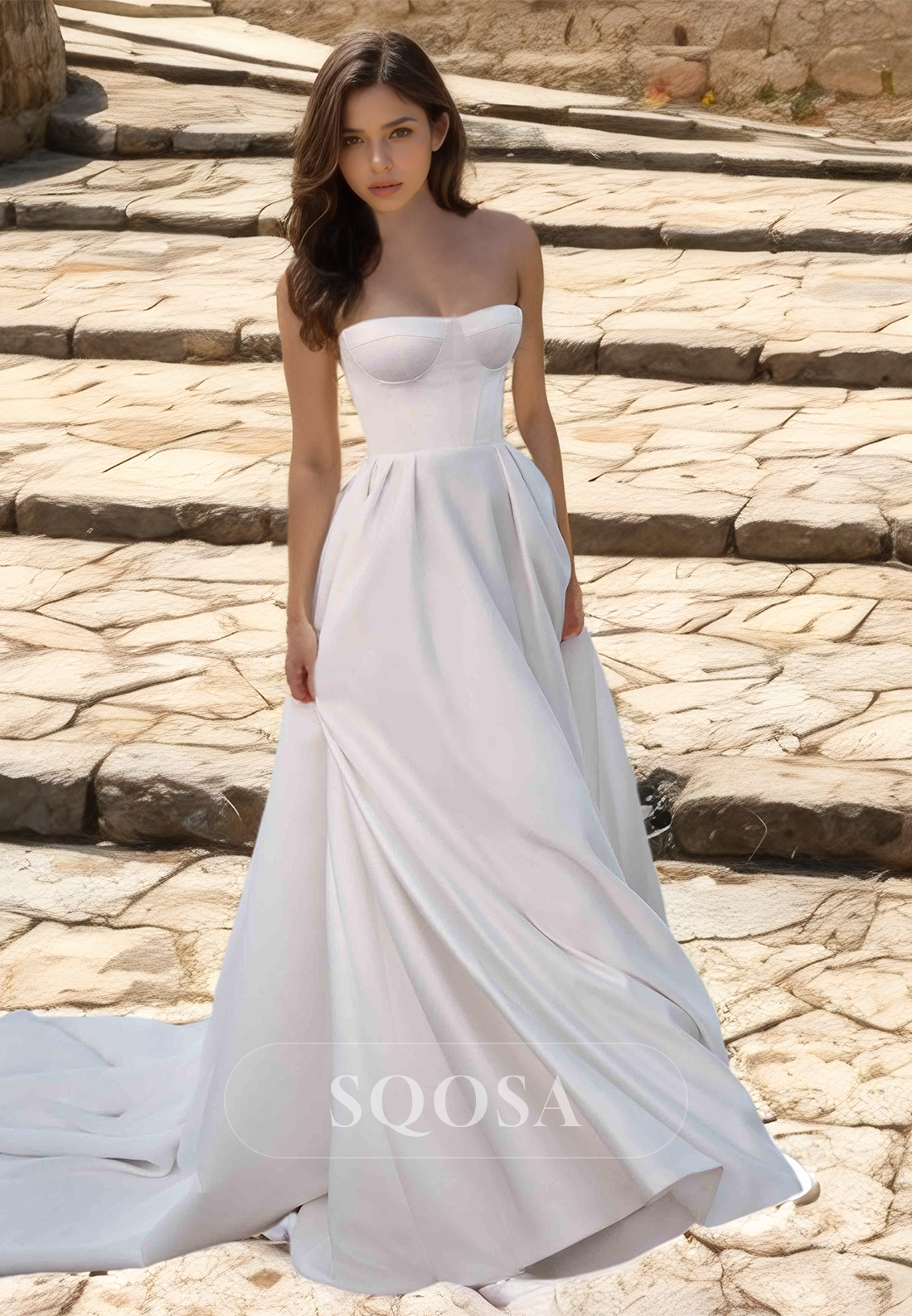 Off-Shoulder Sweetheart Sleeveless Bride Gowns Sleeveless Pleated Backless A-Line Wedding Dress