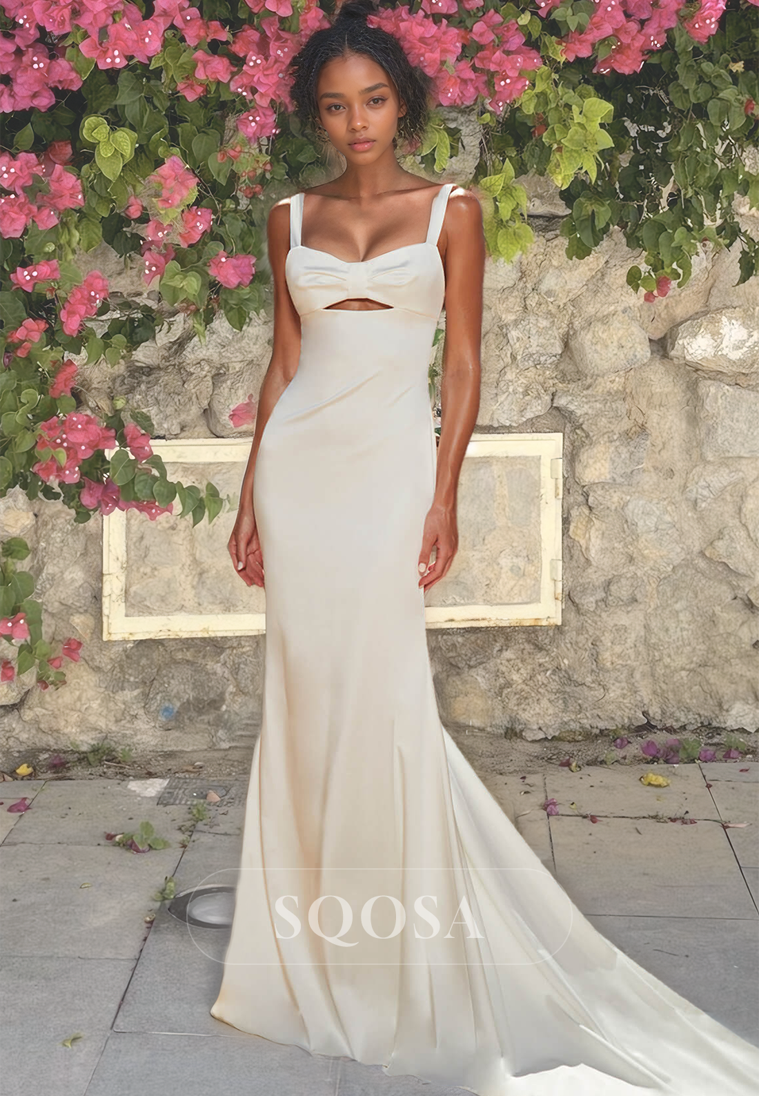 strapless wedding dress mermaid Beige Strapless Bustier Floral Embroidered Mermaid Gown