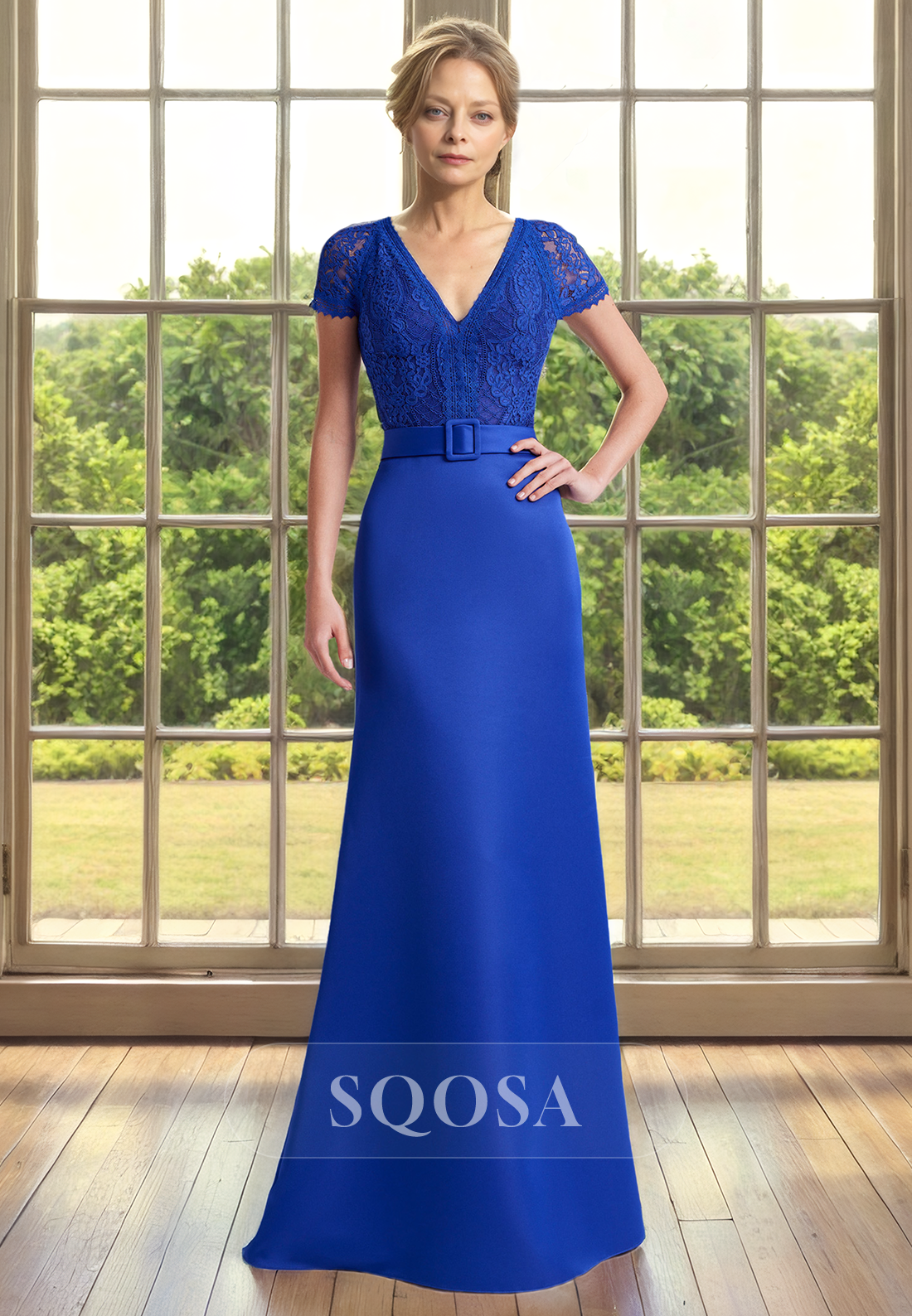 knee length dresses for ladies Macloth Women V Neck Lace Mother Bride Dresses Midi Tea Length Wedding Dinner Aqua / Above Knee / Custom Size
