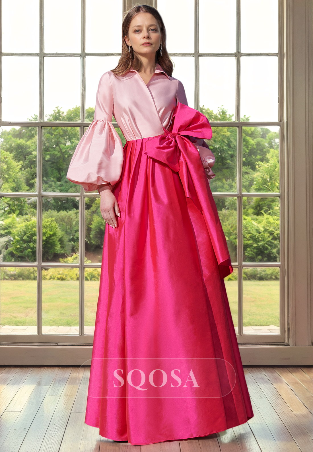 A Line Unique Bow Long Sleeves Mother of the Bride Dress Elegant Cocktail Dress