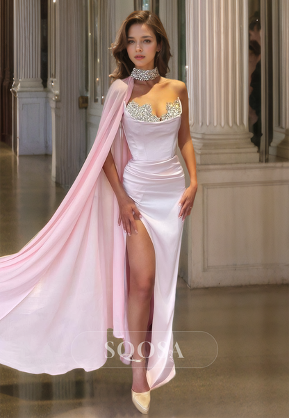 Beaded Halter Sweetheart Sleeveless Mermaid Prom Dress Pleated Floor-Length Party Gowns with Overlay Blushing Pink / US8 Beaded Halter Sweetheart Sleeveless Mermaid Prom Dress Pleated Floor-Length Party Gowns with Overlay Blushing Pink / US8