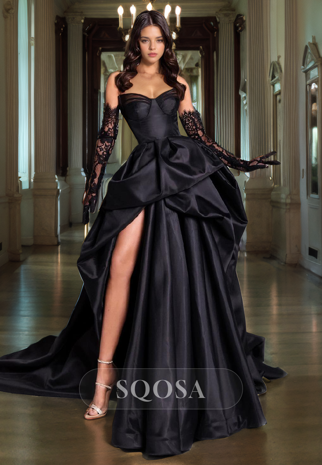 Ball Gown Cheap Black Formal Dress Classy Black Prom Dress Formal Dress With Bubble Sleeves Ball Gown Cheap Black Formal Dress Classy Black Prom Dress Formal Dress With Bubble Sleeves