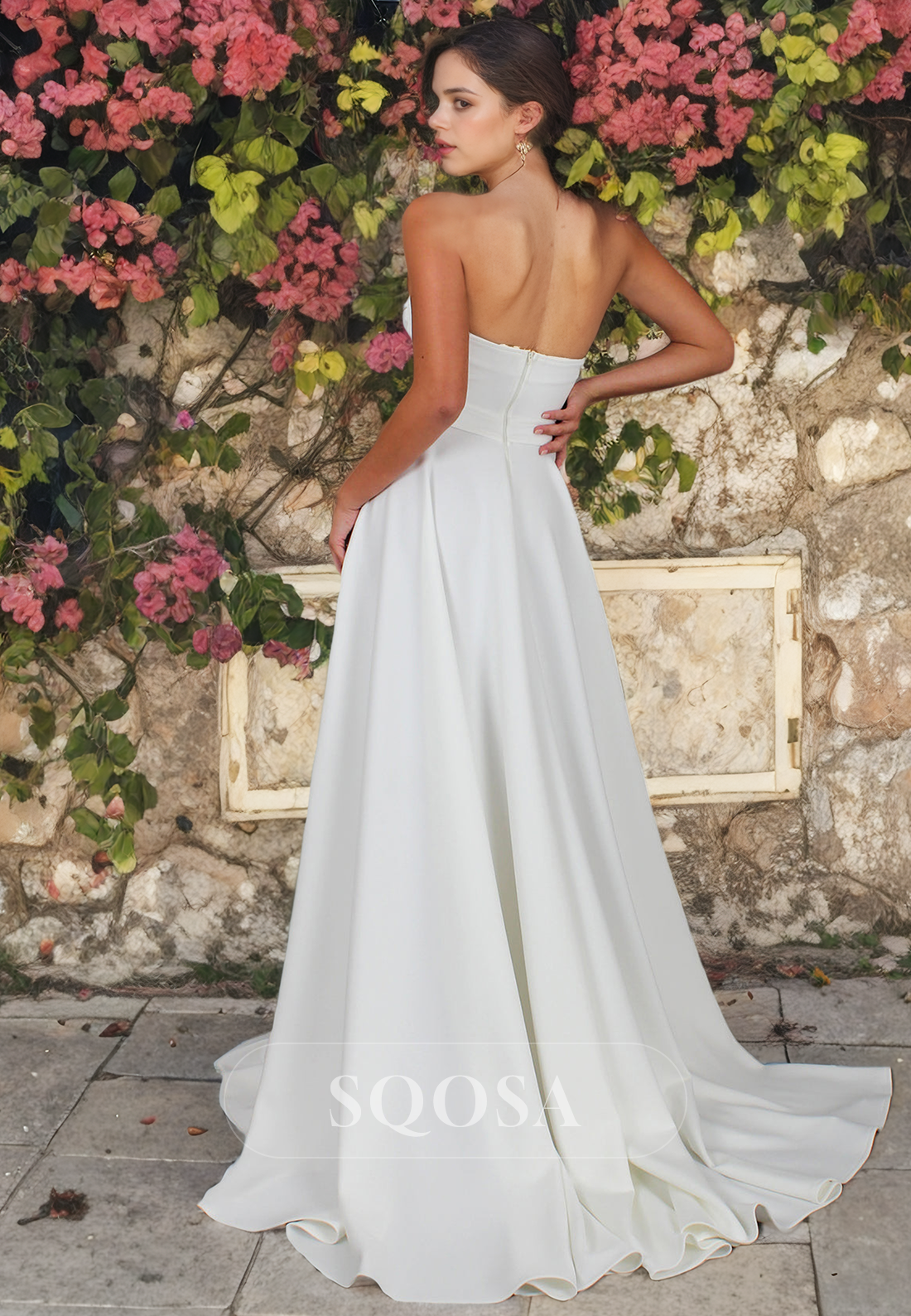 Simplicity A-Ling Sweetheart Sleeveless Satin with Sweep Train Open Back Beach Weeding Dress