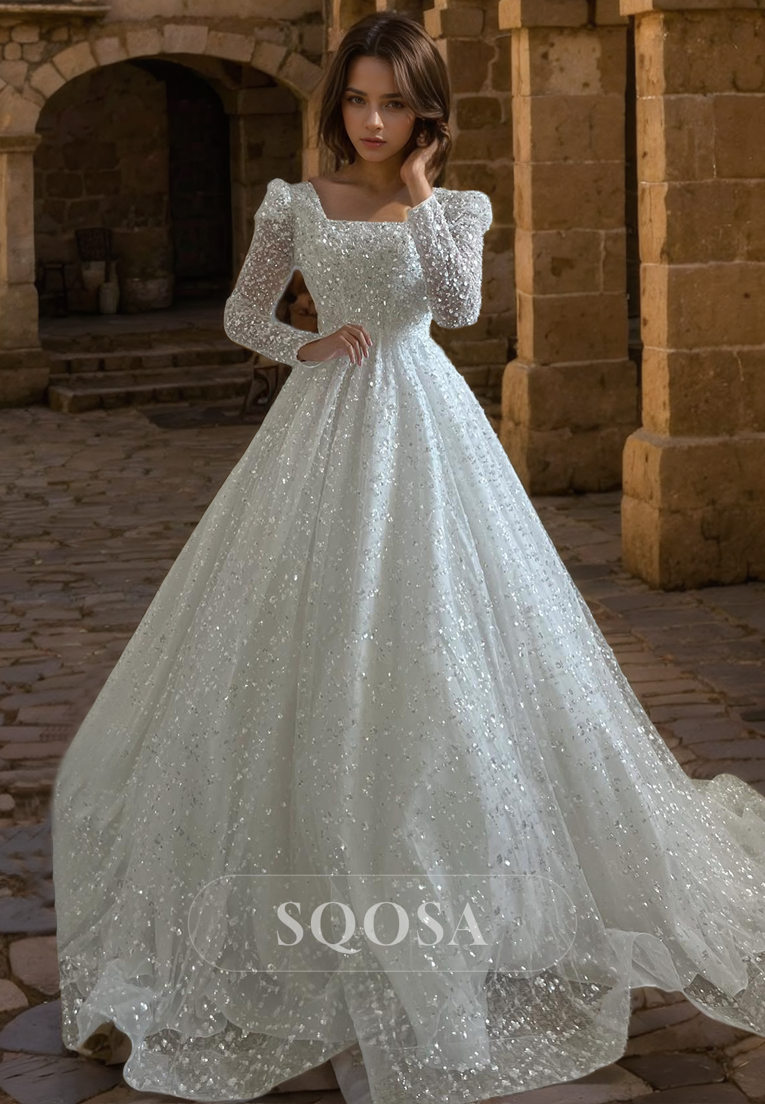 Ball Gown Scoop Long Sleeves Romantic Wedding Dress