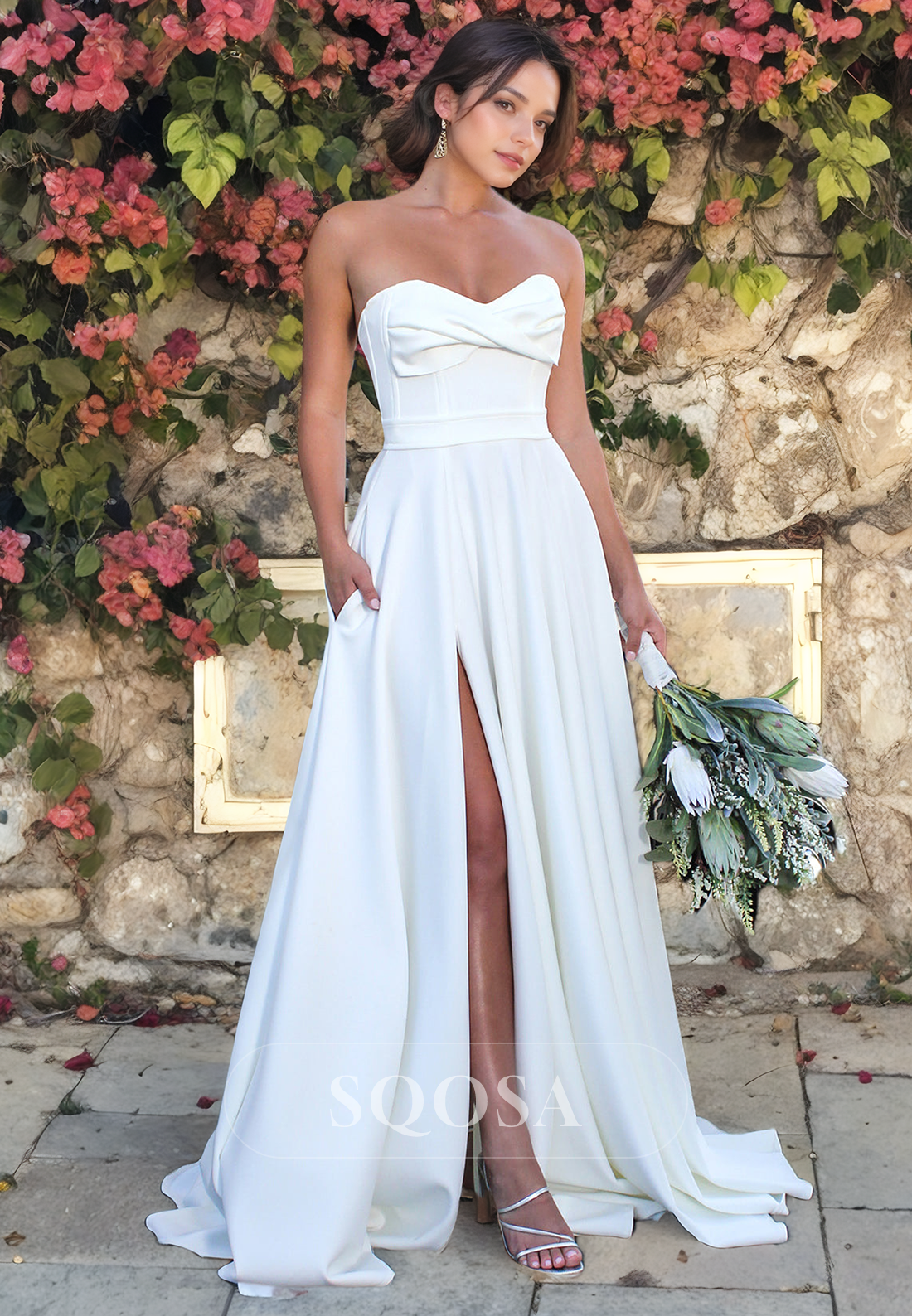 Simplicity A-Ling Sweetheart Sleeveless Satin with Sweep Train Open Back Beach Weeding Dress