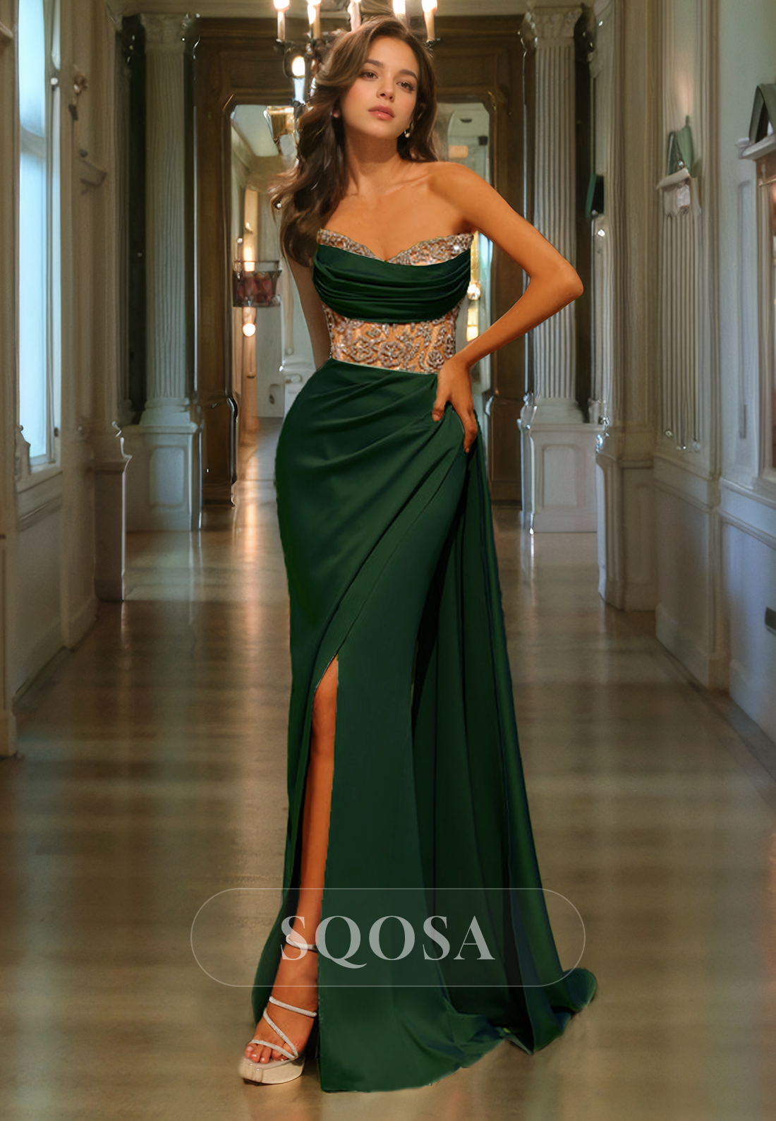 Sweetheart Sleeveless Fitted Prom Dress Floor Length with Lace Embroidered Party Gowns