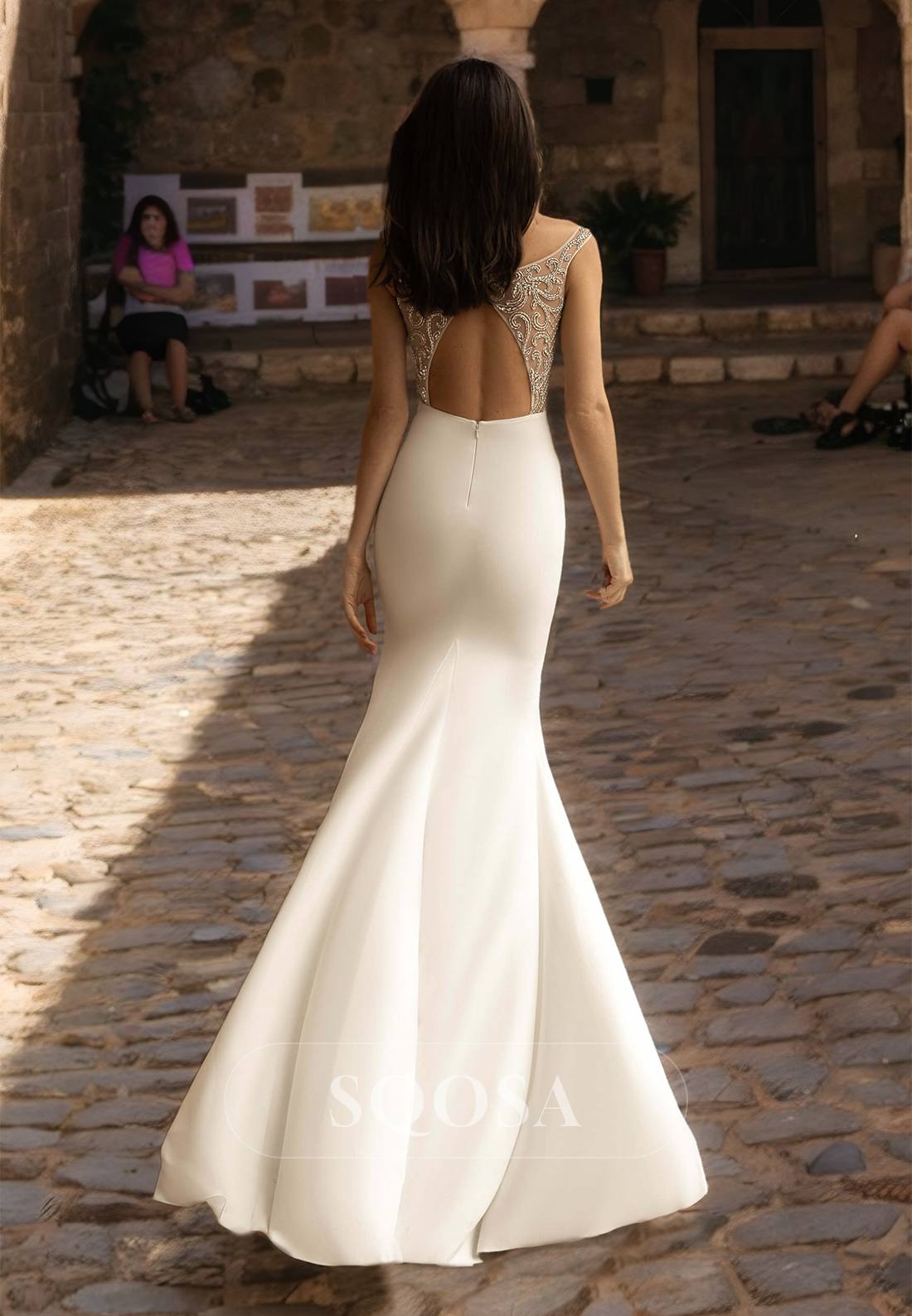 Sweetheart Spaghetti Straps Mermaid Wedding Dress Sleeveless Beaded Sweep Train Bride Gowns