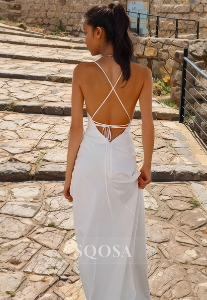 V-Neck Spaghetti Straps Boho Wedding Dress Off-Shoulder Mermaid Beach Wedding Gown