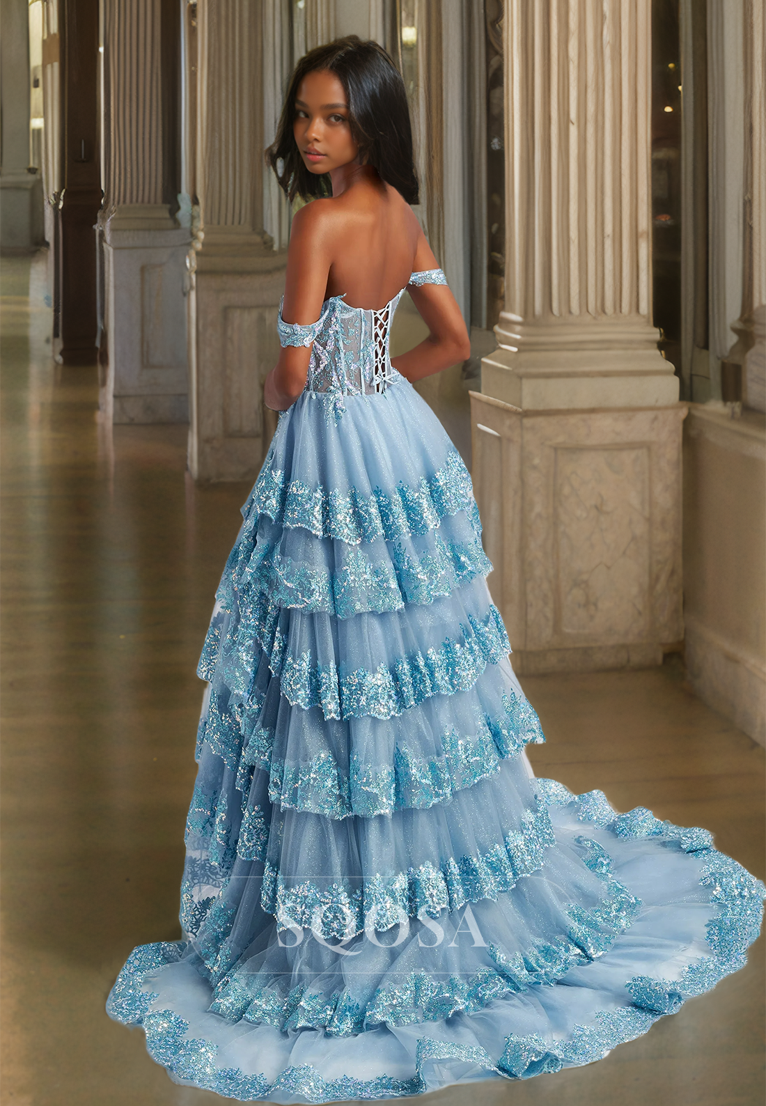 Sweetheart Sleeveless Off-Shoulder Pleaded A-Line Prom Dress Beaded Sequined Applique Slit Party Gowns