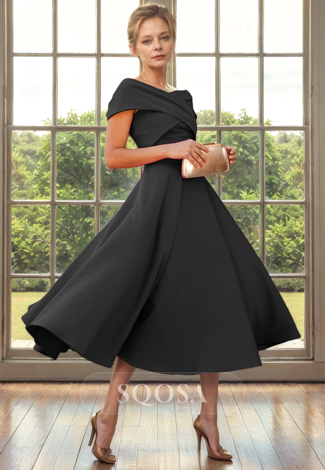 A Line Off Shoulder Pleats Short Cocktail Dress Elegant Mother of the Bride Dress