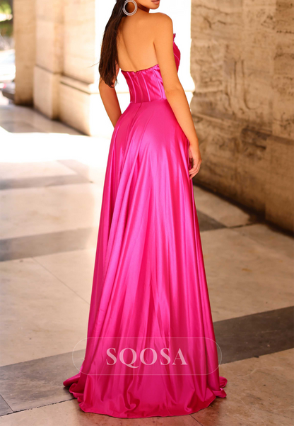 A-Line Bateau Strapless Beaded Party Prom Evening Dress QP3553