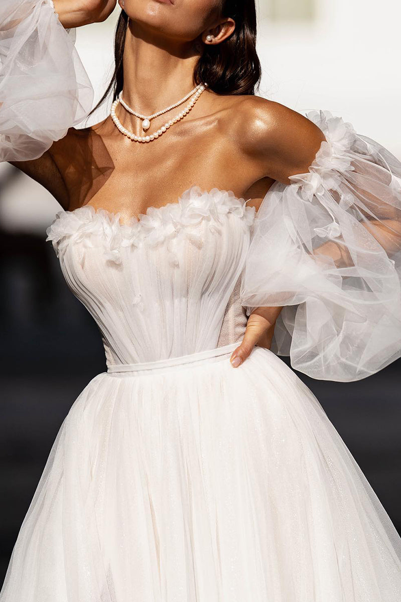 A Line Sweetheart Hall Casual Wedding Dress with Sleeves Appliques Rustic Bridal Gowns QW2611 Custom Size / Custom Color A Line Sweetheart Hall Casual Wedding Dress with Sleeves Appliques Rustic Bridal Gowns QW2611 Custom Size / Custom Color
