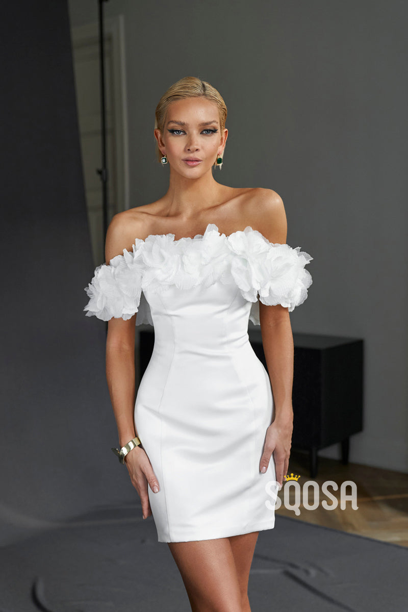Off-Shoulder Floral Satin Casual Short Boho Wedding Dress Bridal Gowns QW8088 US10 / Custom Color Off-Shoulder Floral Satin Casual Short Boho Wedding Dress Bridal Gowns QW8088 US10 / Custom Color