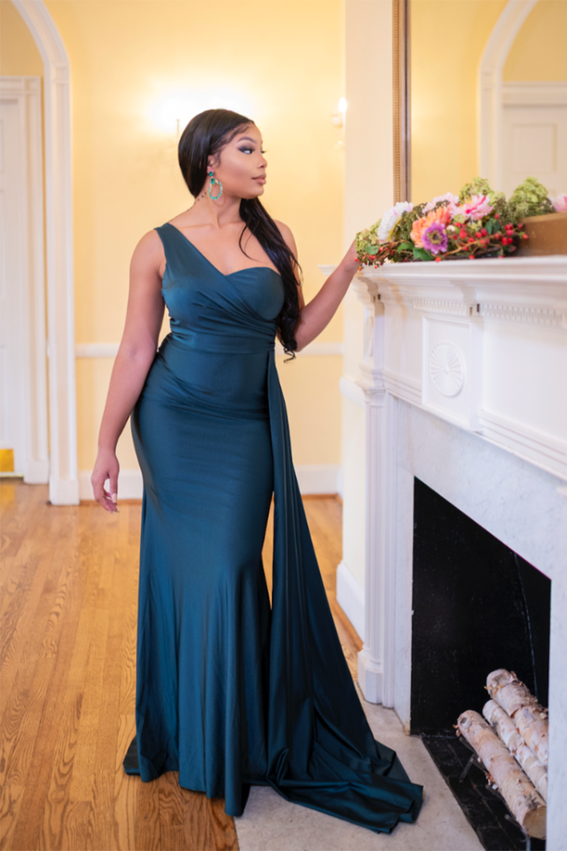 One Shoulder Satin Pleated Mermaid Plus Size Bridesmaid Dress QB3066 Custom Size / Teal One Shoulder Satin Pleated Mermaid Plus Size Bridesmaid Dress QB3066 Custom Size / Teal