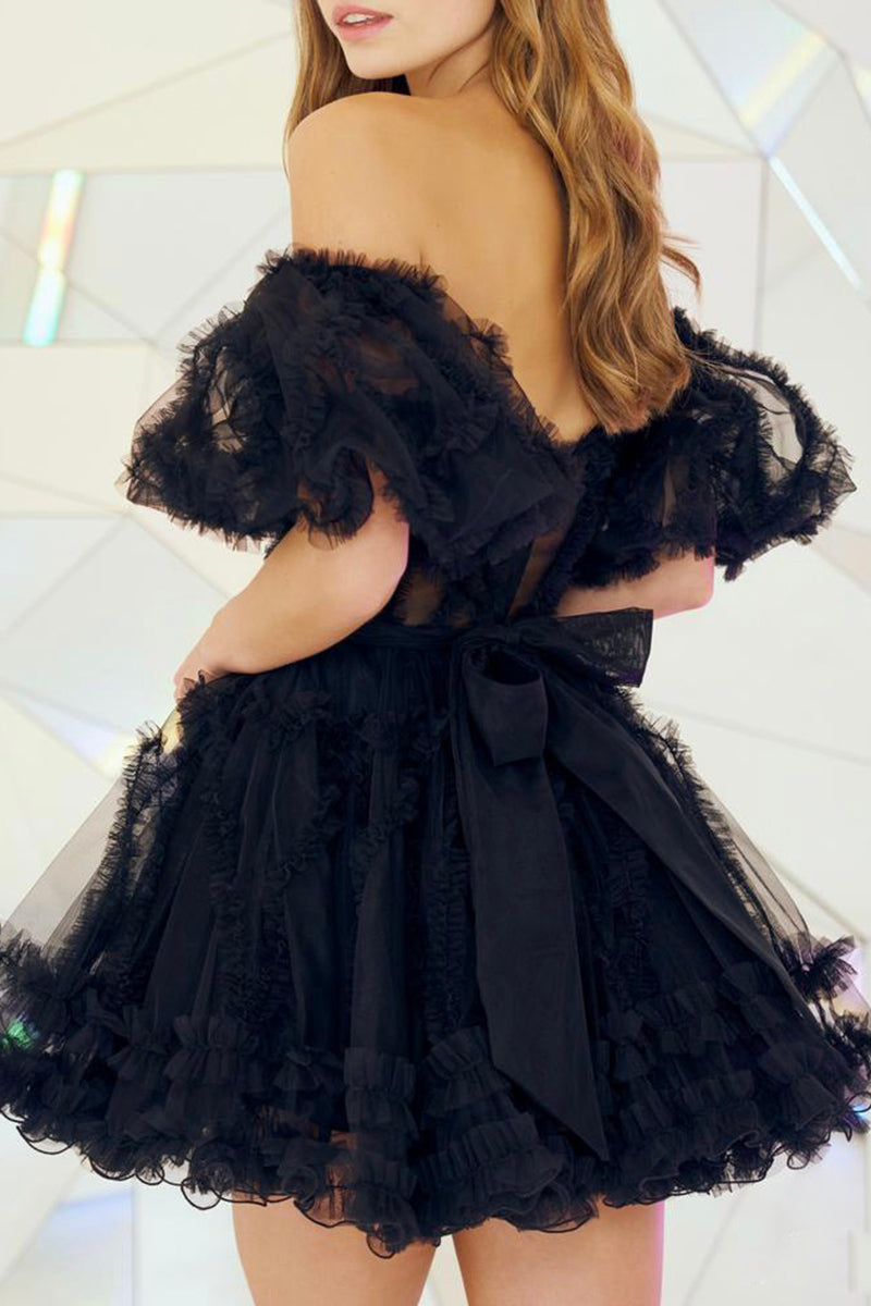 A Line Sweetheart Ruffles Short Sleeves Short Homecoming Dress QH0838 US12 / Custom Color A Line Sweetheart Ruffles Short Sleeves Short Homecoming Dress QH0838 US12 / Custom Color