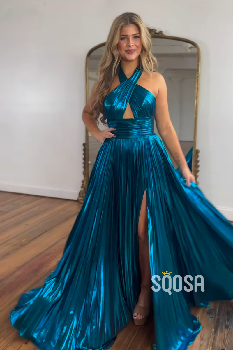 A-Line Navy Blue Satin Criss Cross Halter Long Prom Dress Evening Gowns QP0999B Custom Size / Custom Color A-Line Navy Blue Satin Criss Cross Halter Long Prom Dress Evening Gowns QP0999B Custom Size / Custom Color
